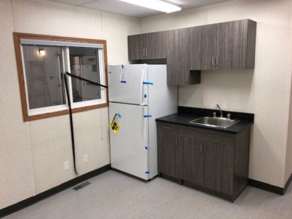 12x60 Skid Mounted Open Office with SC Washroom and Coffee Bar