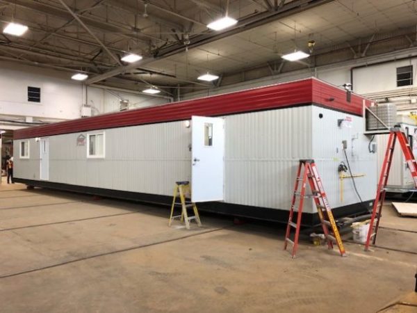 12x60 Skid Mounted Open Office with SC Washroom and Coffee Bar