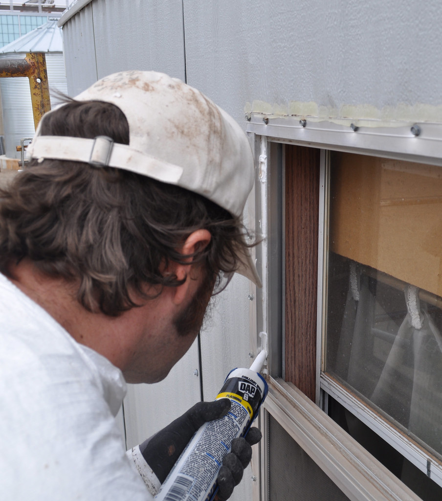 using sealant to seal office trailer